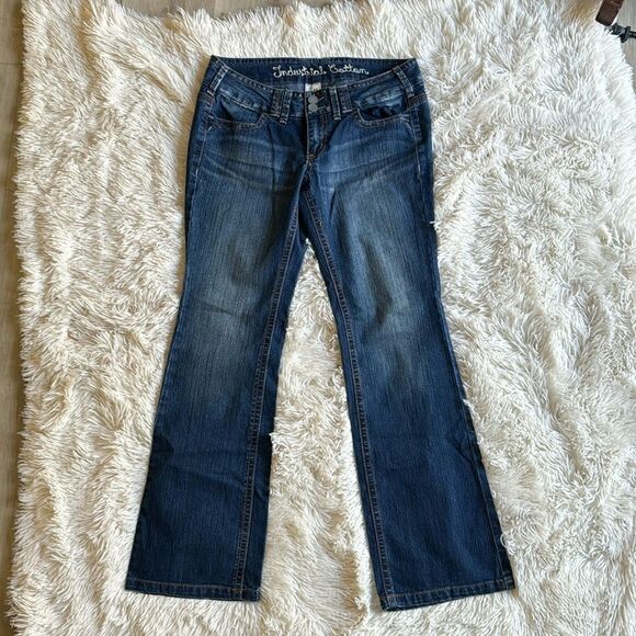 Industrial Cotton Flare Jeans Embellished Back Pockets Size 11 Boho Hippie - Picture 9 of 9